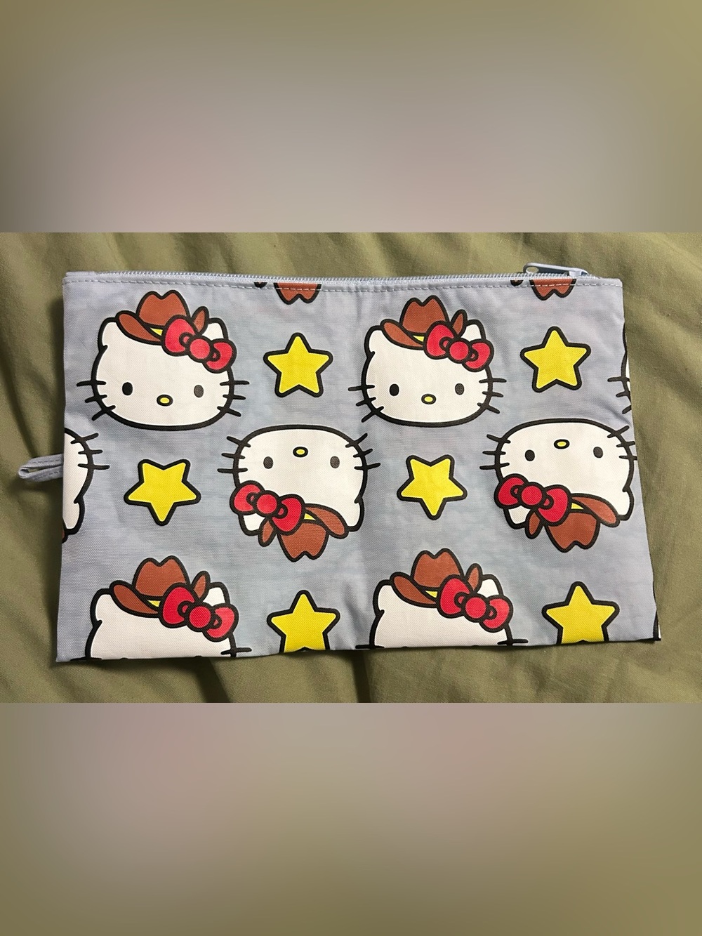 Sanrio Hello Kitty BAGGU light blue Pouch with Yellow Stars and Red Bows